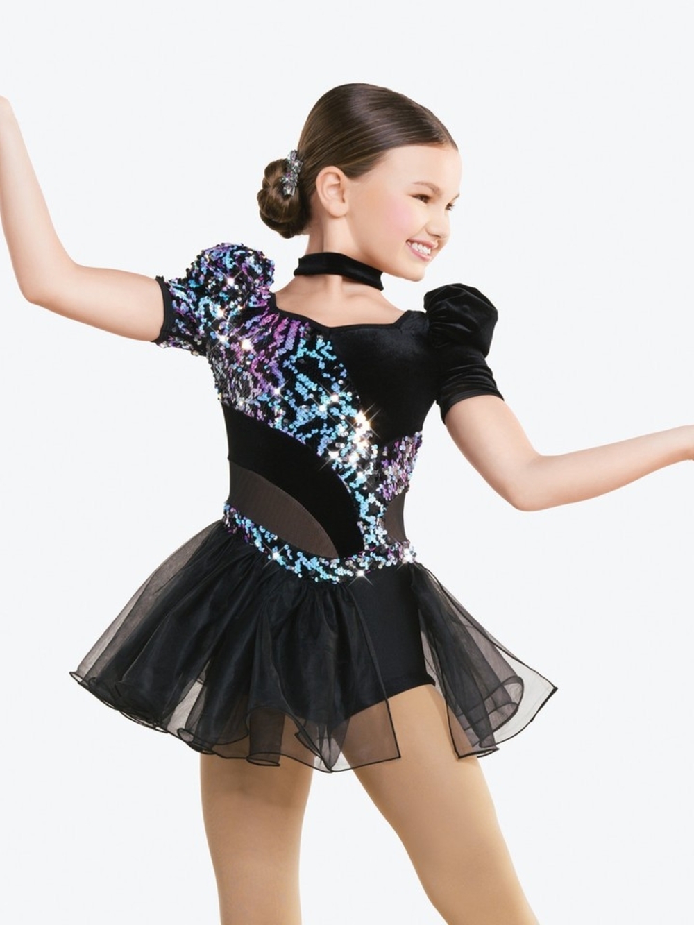 Girls' Black Sequin Dance Tutu with Iridescent Accents